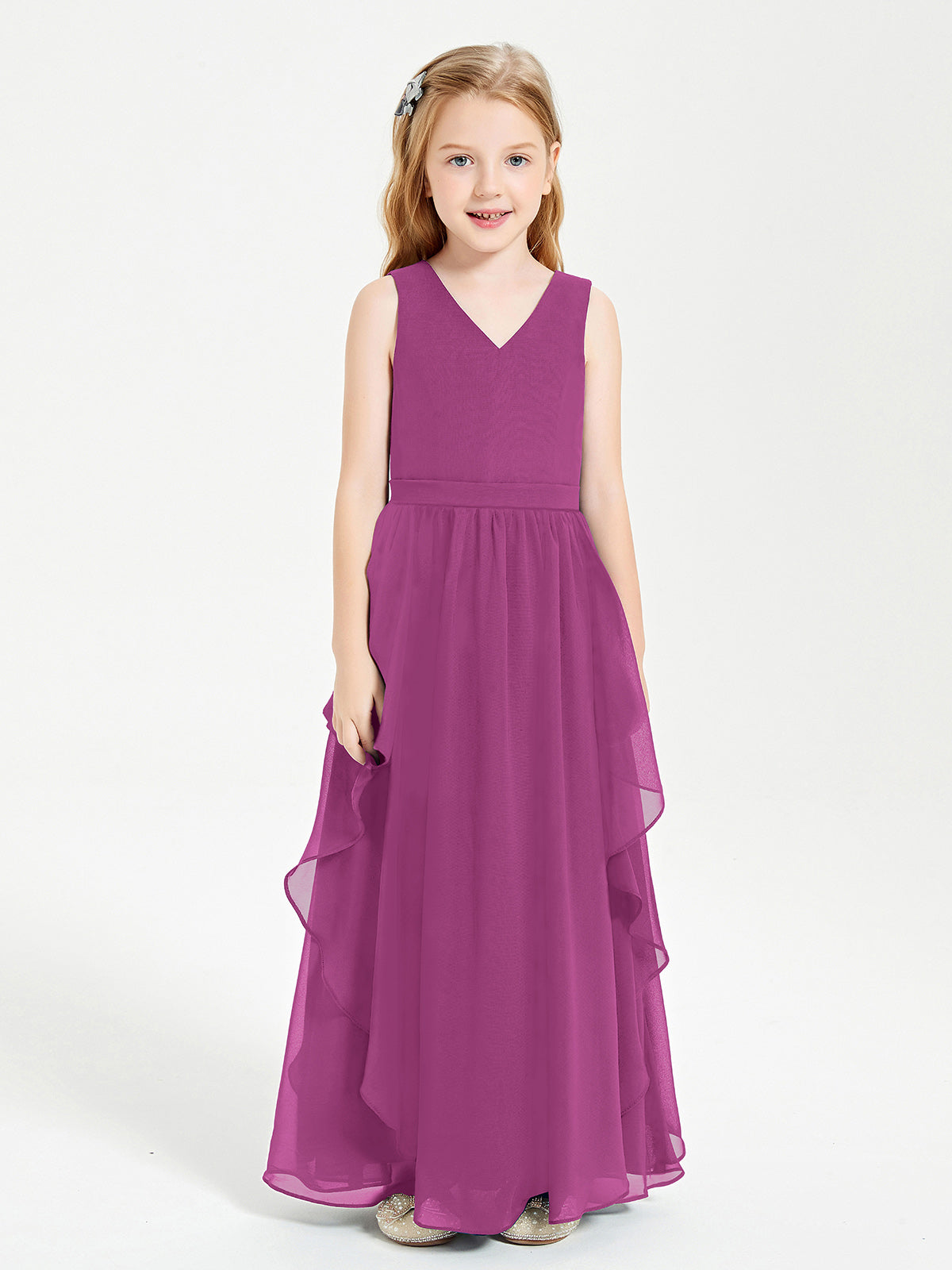 Boho Sleeveless Junior Chiffon Bridesmaids Gown Orchid